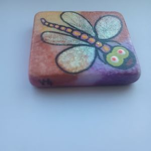 Dragonfly Painted Art Rock Stone Paperweight